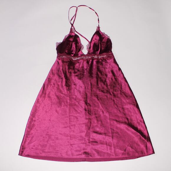 Victoria's Secret Burgundy Slip Dress With Lace Cutouts And Cross Back - Picture 1 of 6
